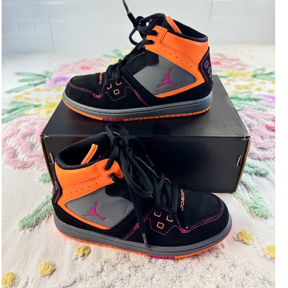 Jordan 1 Flight PS Girls 12C Black Fusion Pink Bright Citrus 371390-050 2012